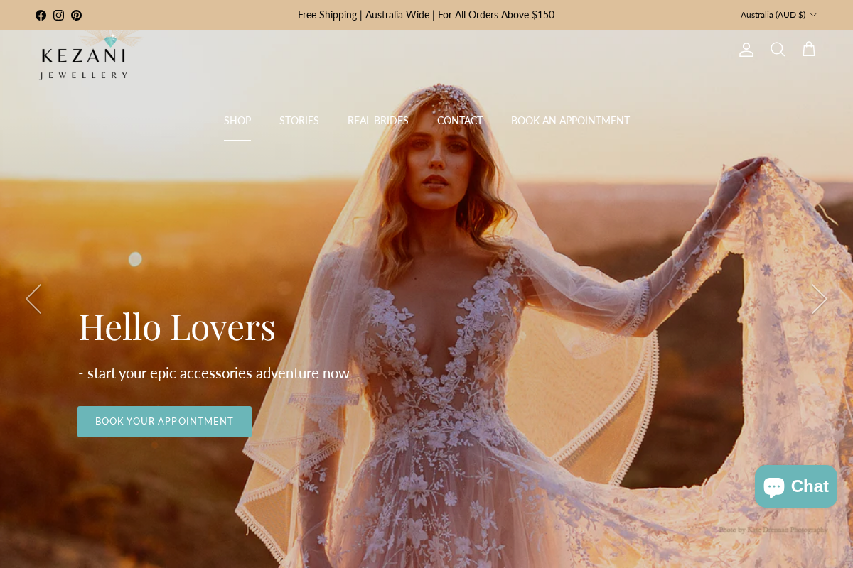 KEZANI JEWELLERY - designer bridal jewellery and wedding accessories homepage screenshot