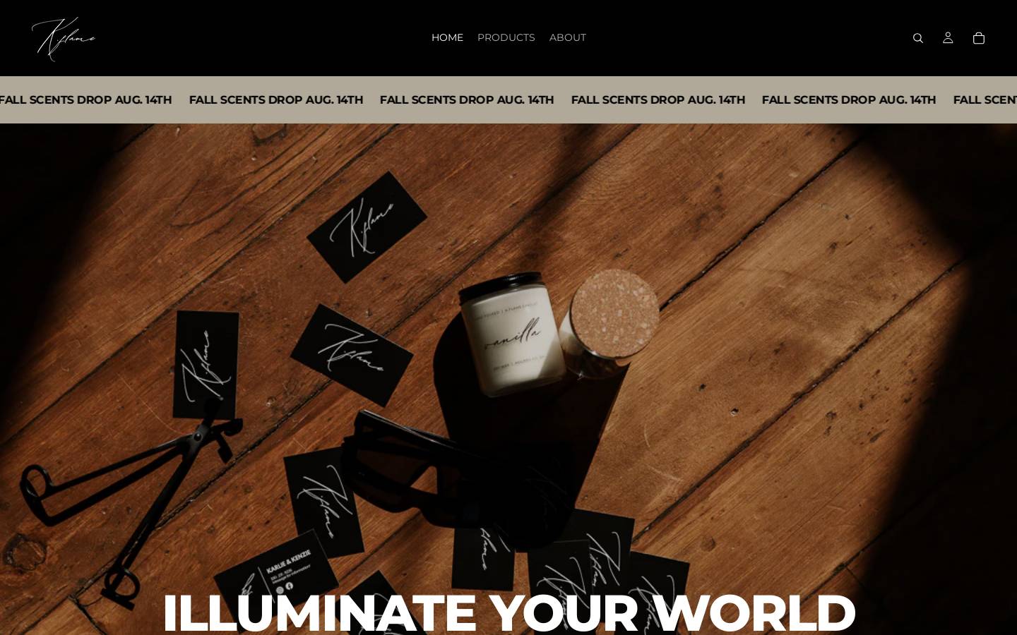 kflamecandles.com homepage screenshot