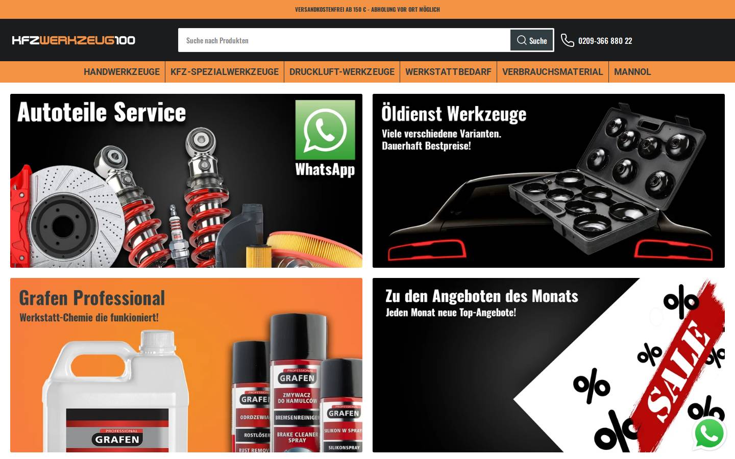 kfzwerkzeug100.com homepage screenshot