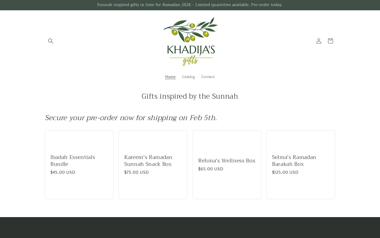 khadijasgifts.com homepage screenshot
