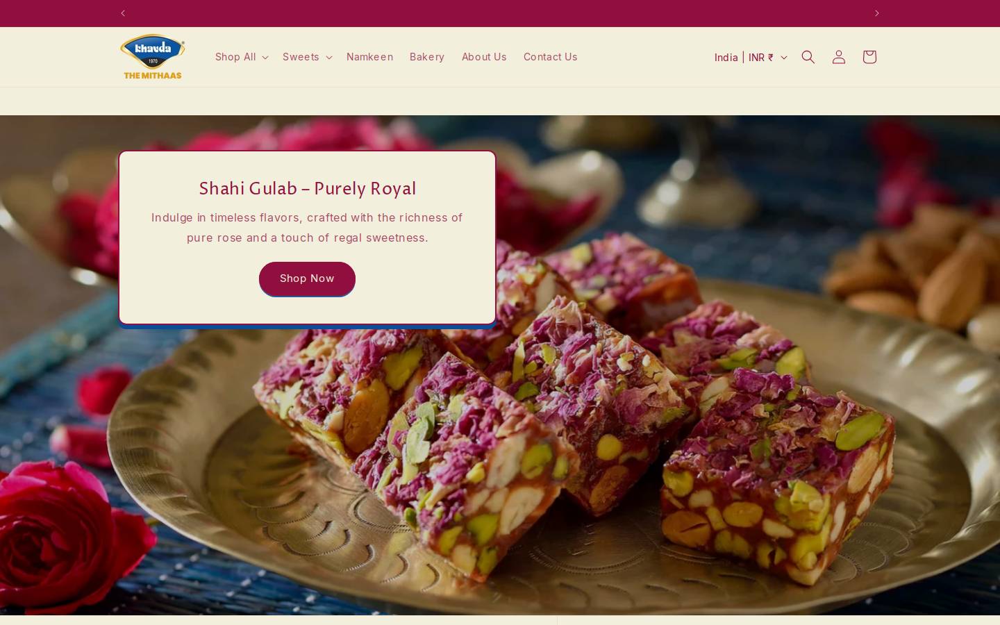 khavdasweets.com homepage screenshot