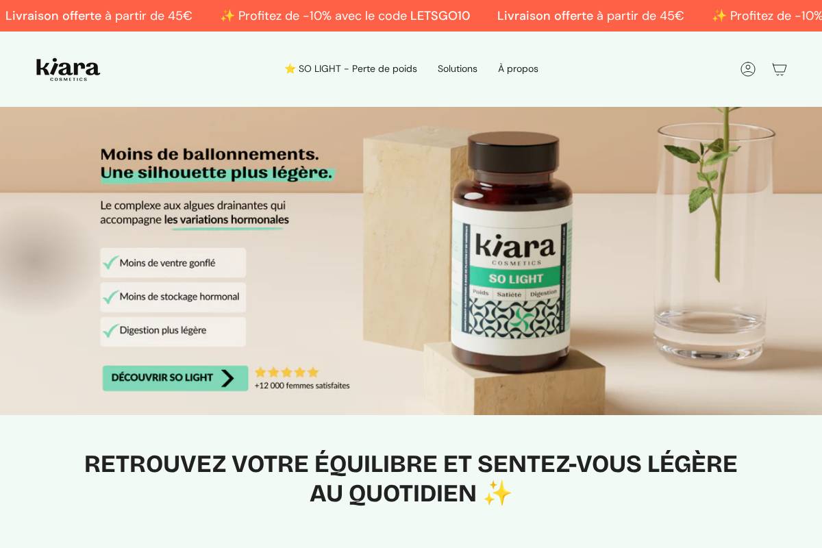 kiaracosmetics.fr homepage screenshot