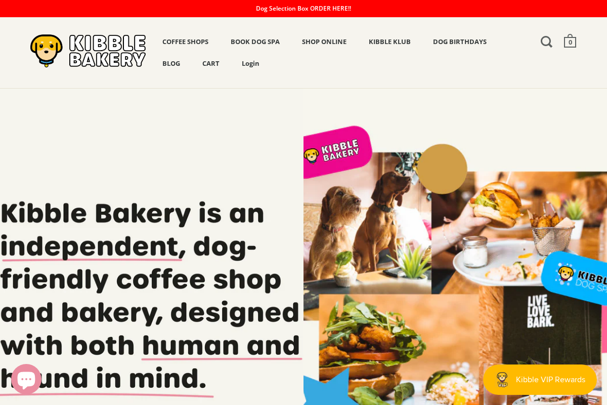 Kibble Bakery + Dog Spa homepage screenshot
