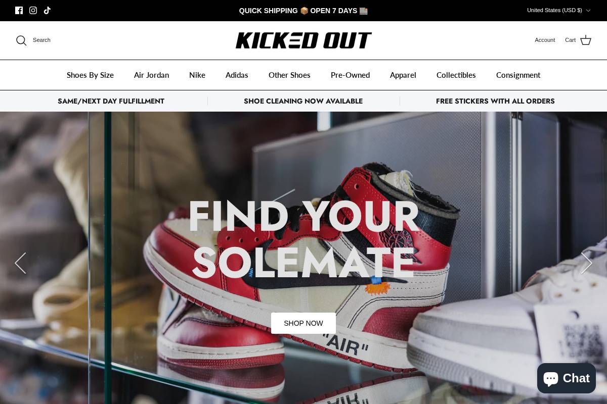 kickedout.shop homepage screenshot