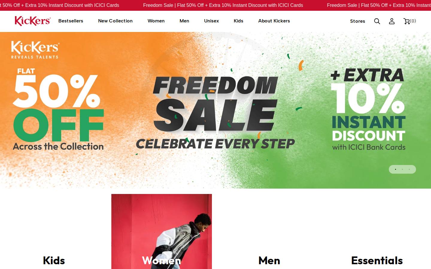 kickers.co.in homepage screenshot