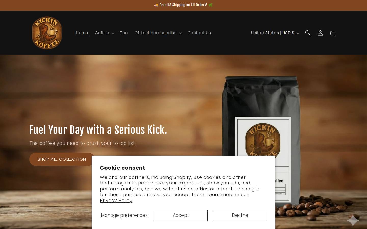 kickinkoffee.com homepage screenshot