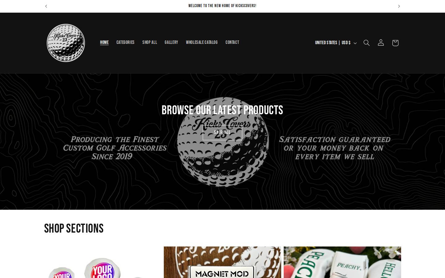 kickscoverscustomgolf.com homepage screenshot