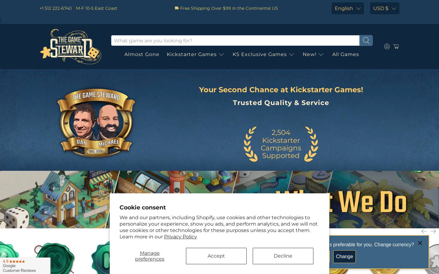 kickstartergamestore.com homepage screenshot