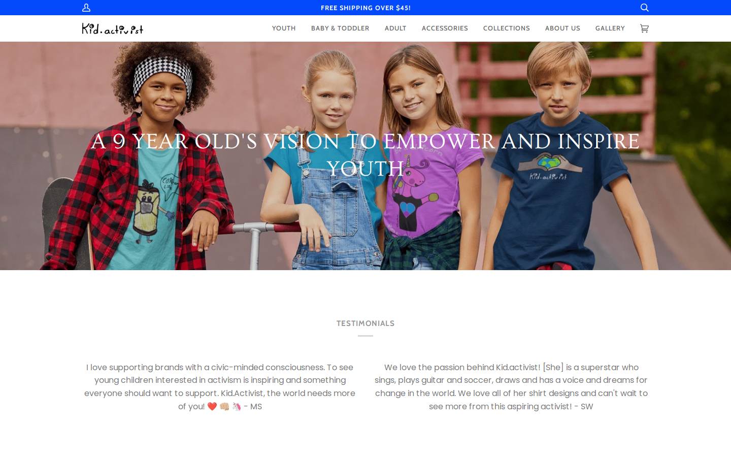 kidactivistshop.com homepage screenshot