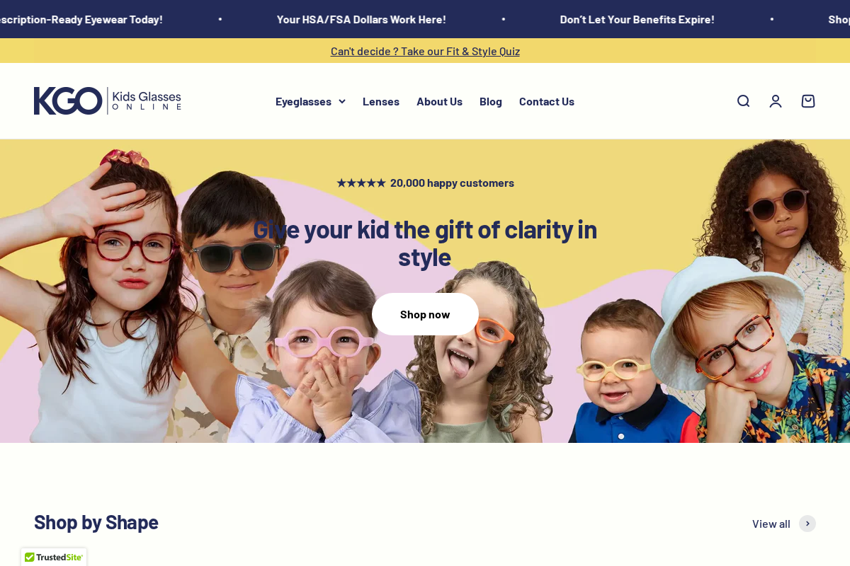 Kidsglassesonline homepage screenshot