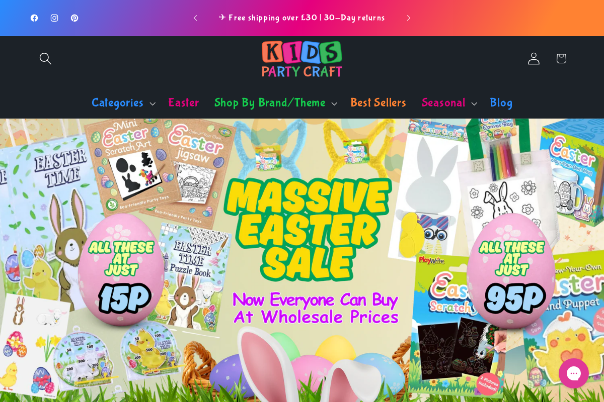 Kids Party Craft homepage screenshot
