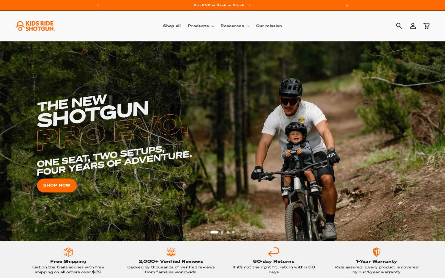 kidsrideshotgun.com homepage screenshot
