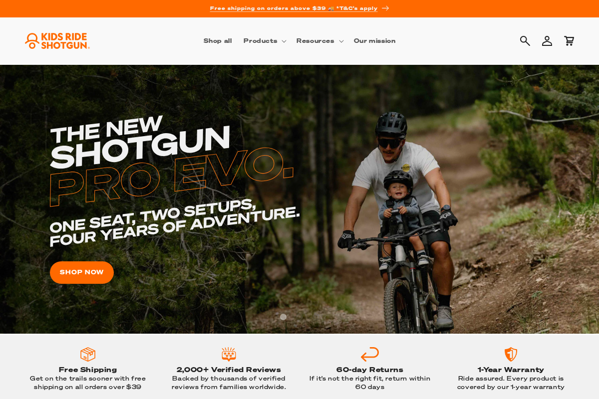 kidsrideshotgun.com homepage screenshot