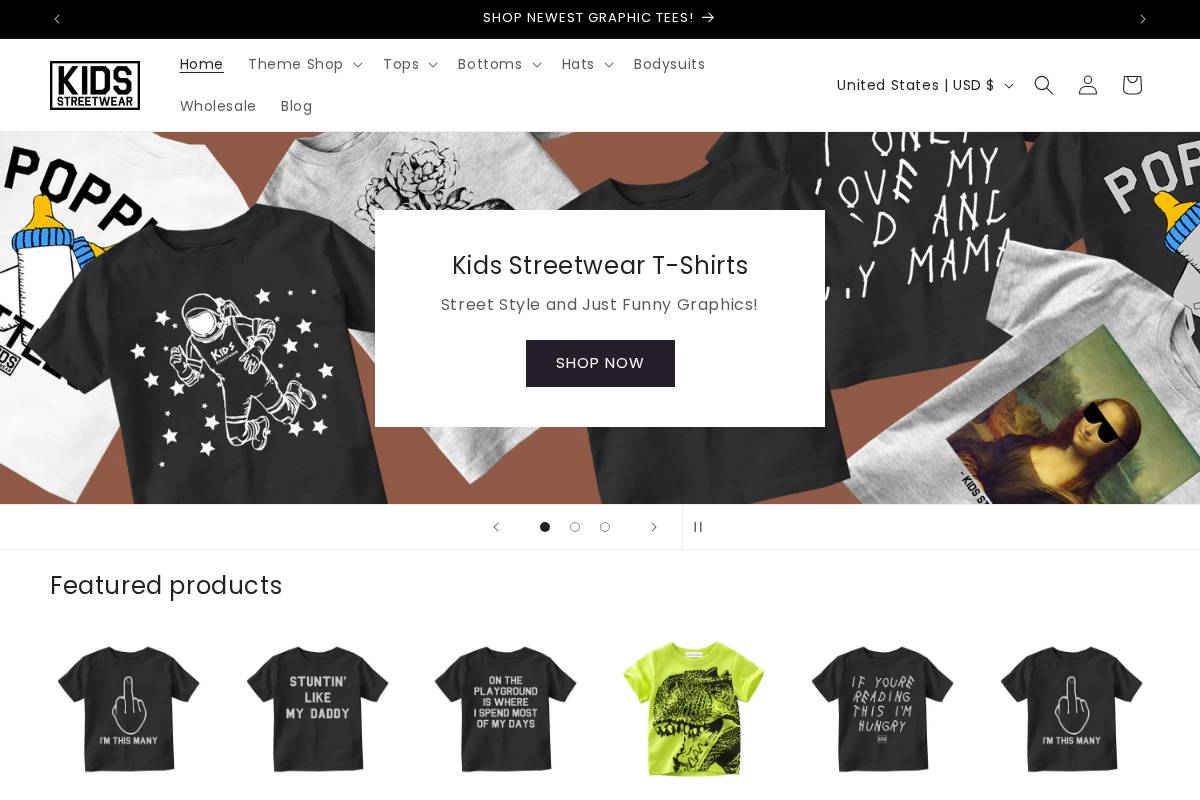 kidsstreetwear.com homepage screenshot