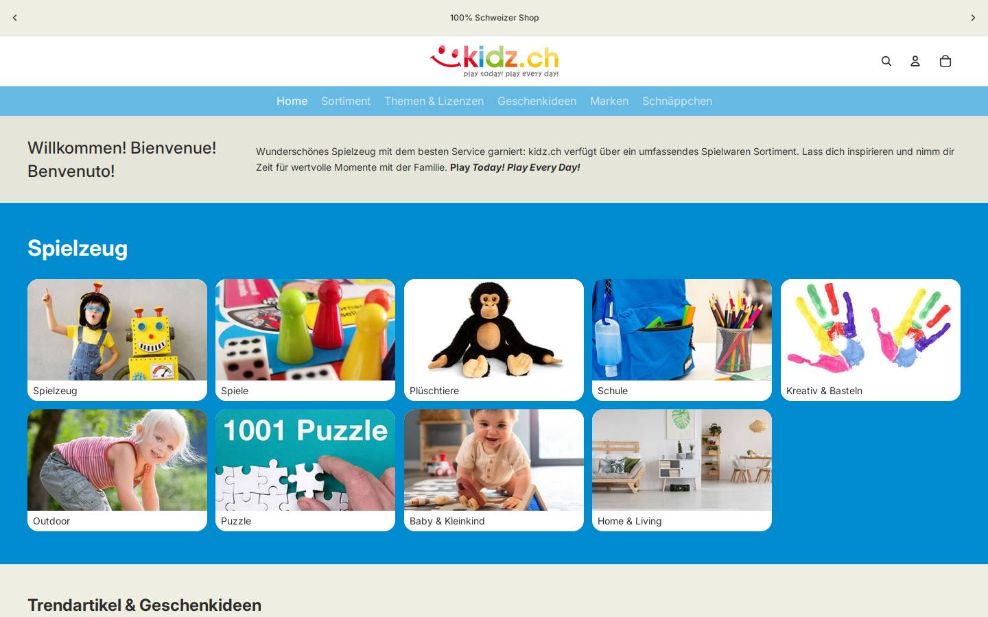 kidz.ch homepage screenshot