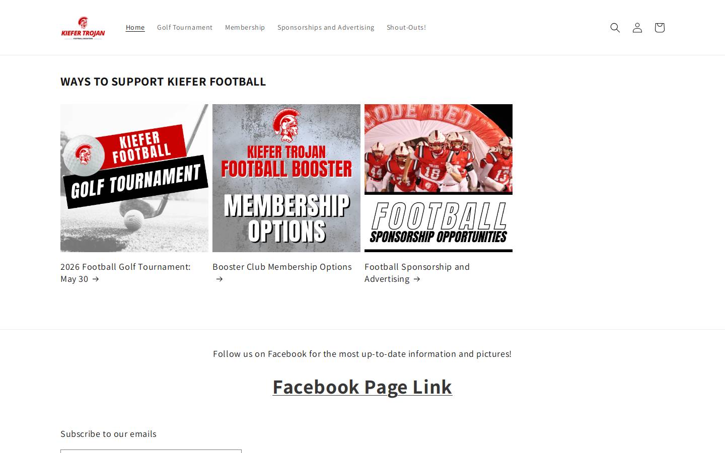 kieferfootballboosters.com homepage screenshot