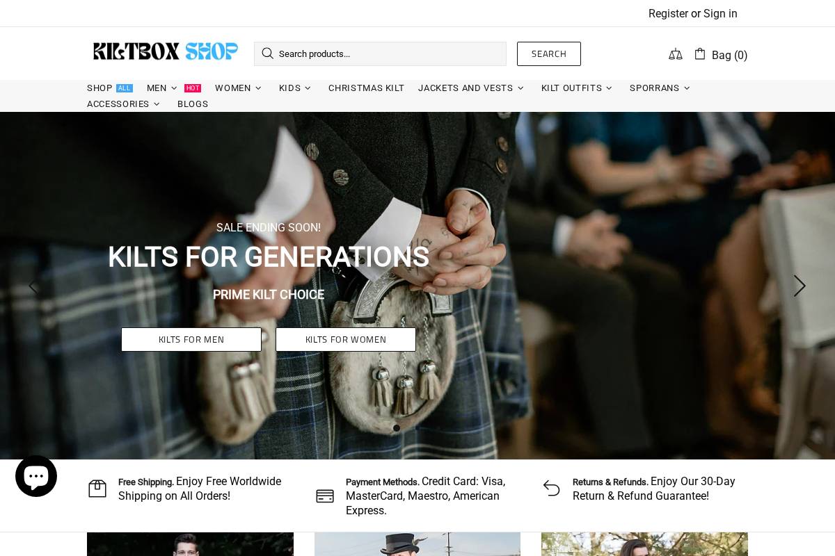 Kiltboxshop homepage screenshot