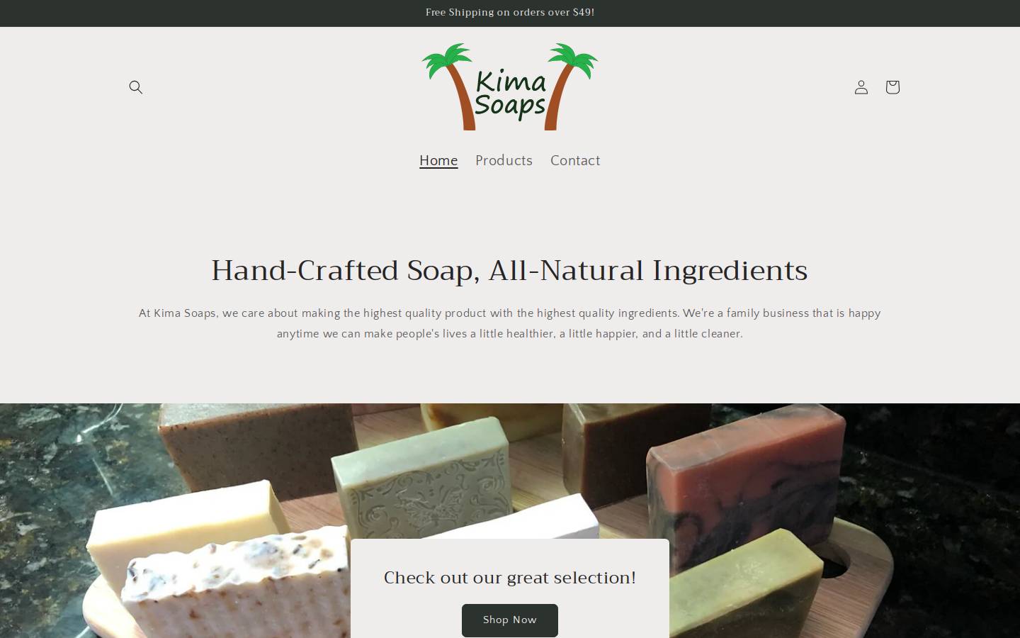 kimasoaps.com homepage screenshot