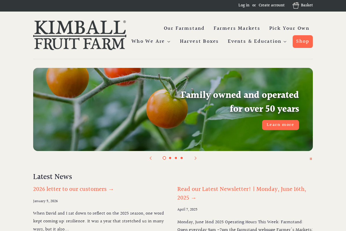 Kimball Fruit Farm homepage screenshot