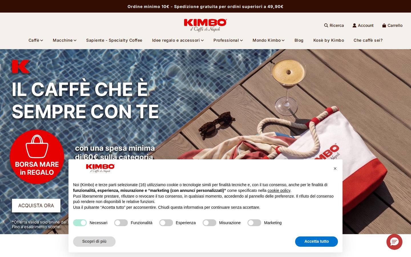 Kimbo S.p.A. homepage screenshot
