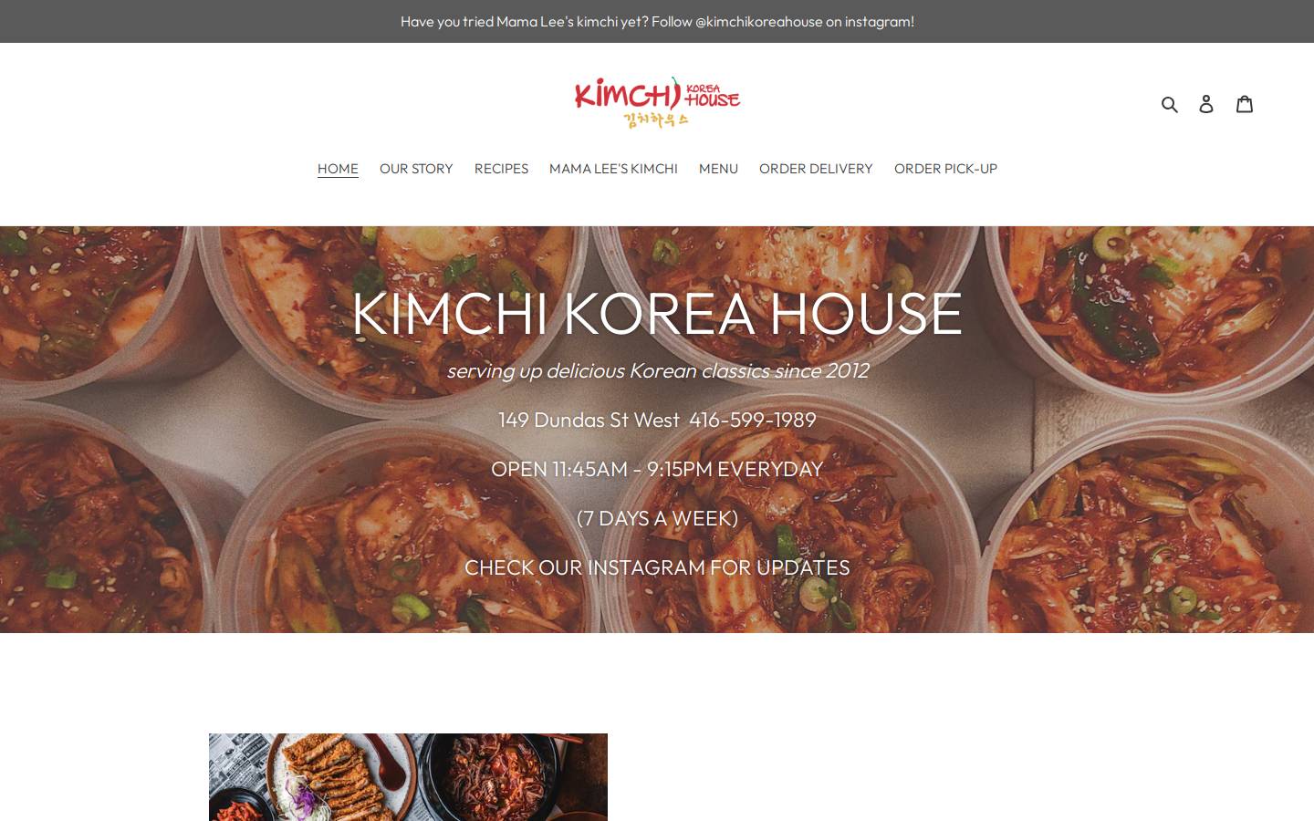 kimchikoreahouse.ca homepage screenshot