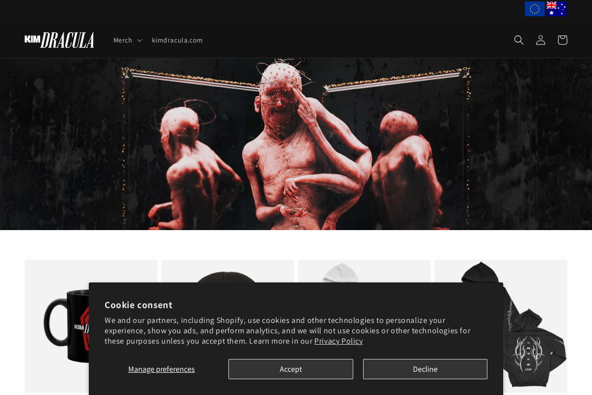 Kim Dracula Store homepage screenshot
