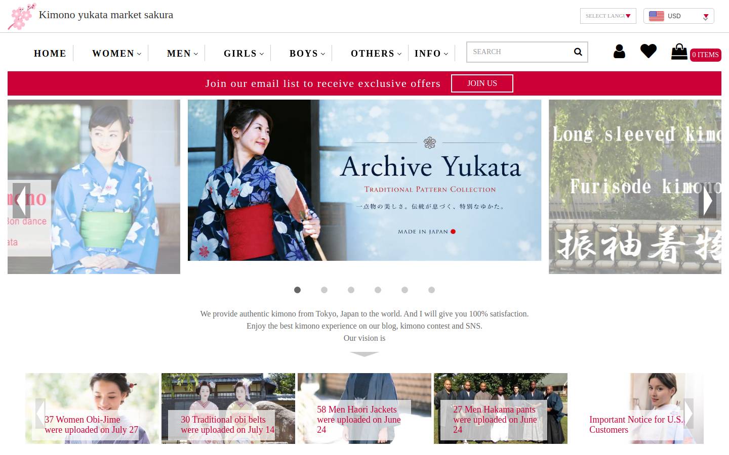 kimono-yukata-market.com homepage screenshot
