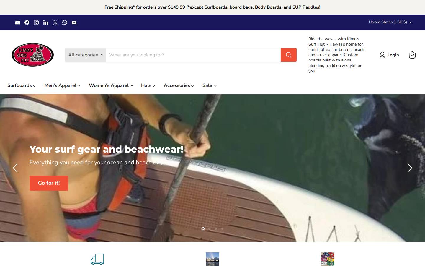 kimossurfhut.com homepage screenshot
