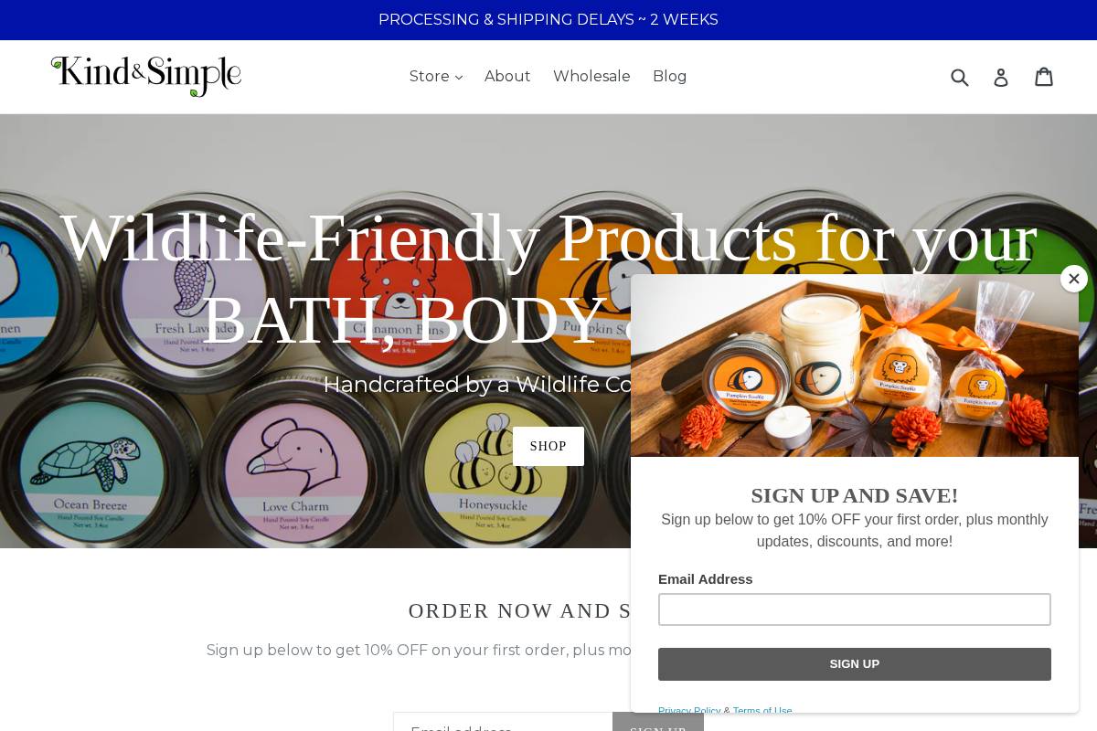 kindandsimplestore.com homepage screenshot