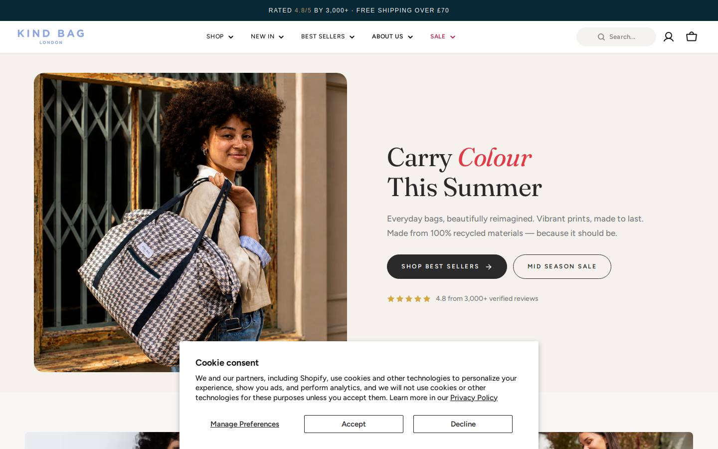 Kindbag homepage screenshot