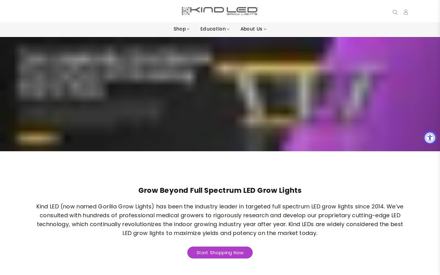Kind LED Grow Lights homepage screenshot