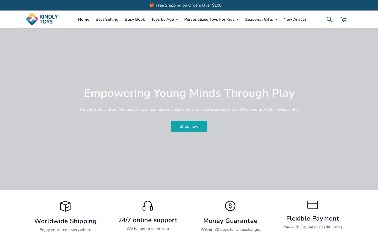 Kindlytoys homepage screenshot