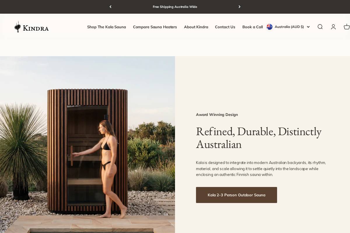 kindrasaunas.com homepage screenshot