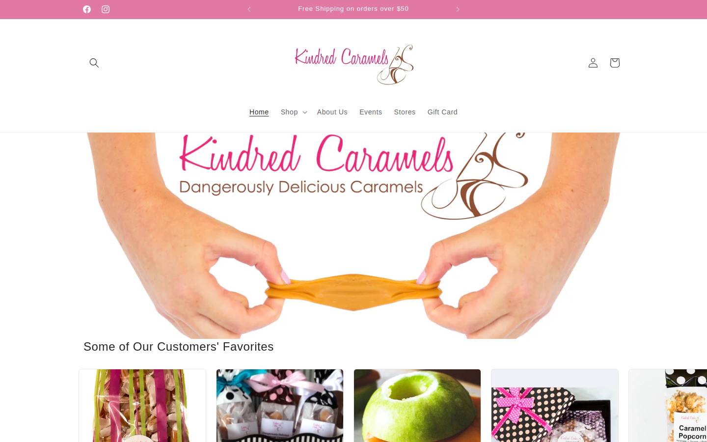 kindredcaramels.com homepage screenshot