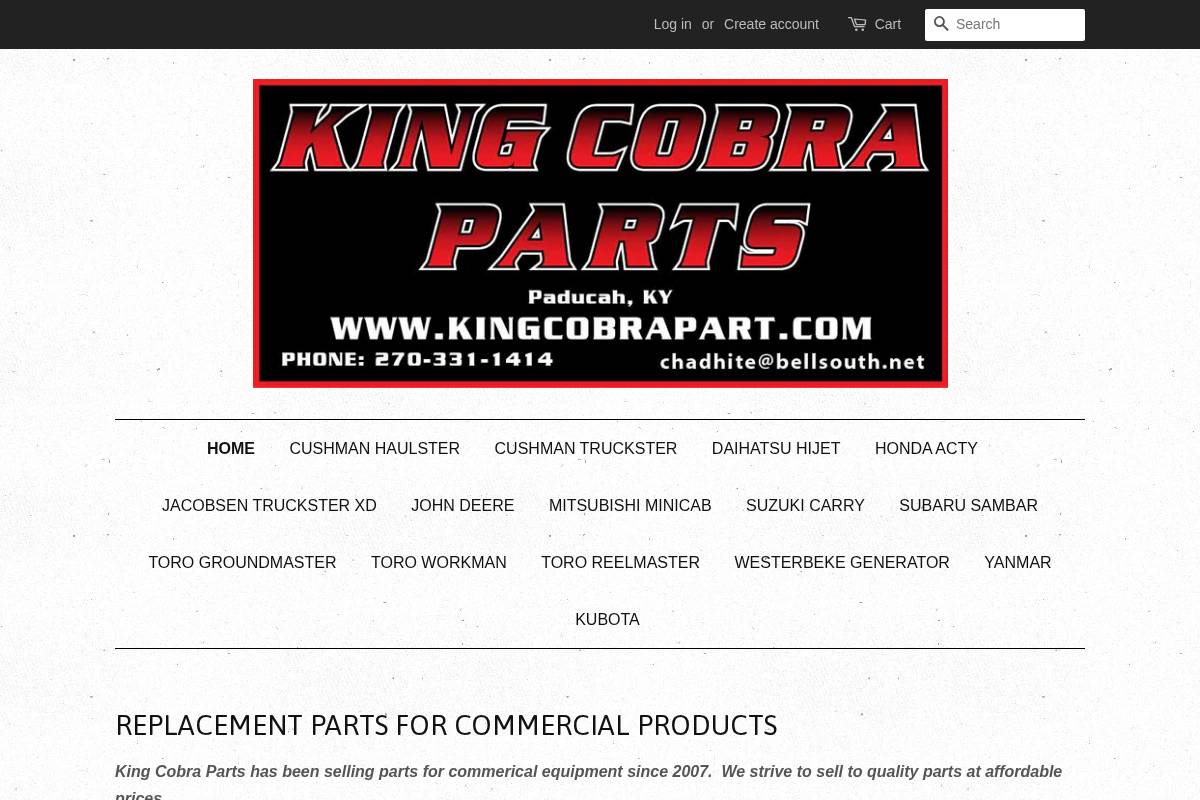 kingcobrapart.com homepage screenshot