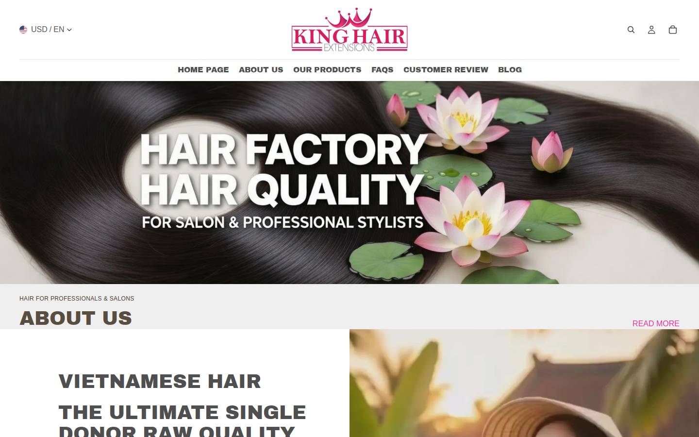 kinghairextensions.com homepage screenshot