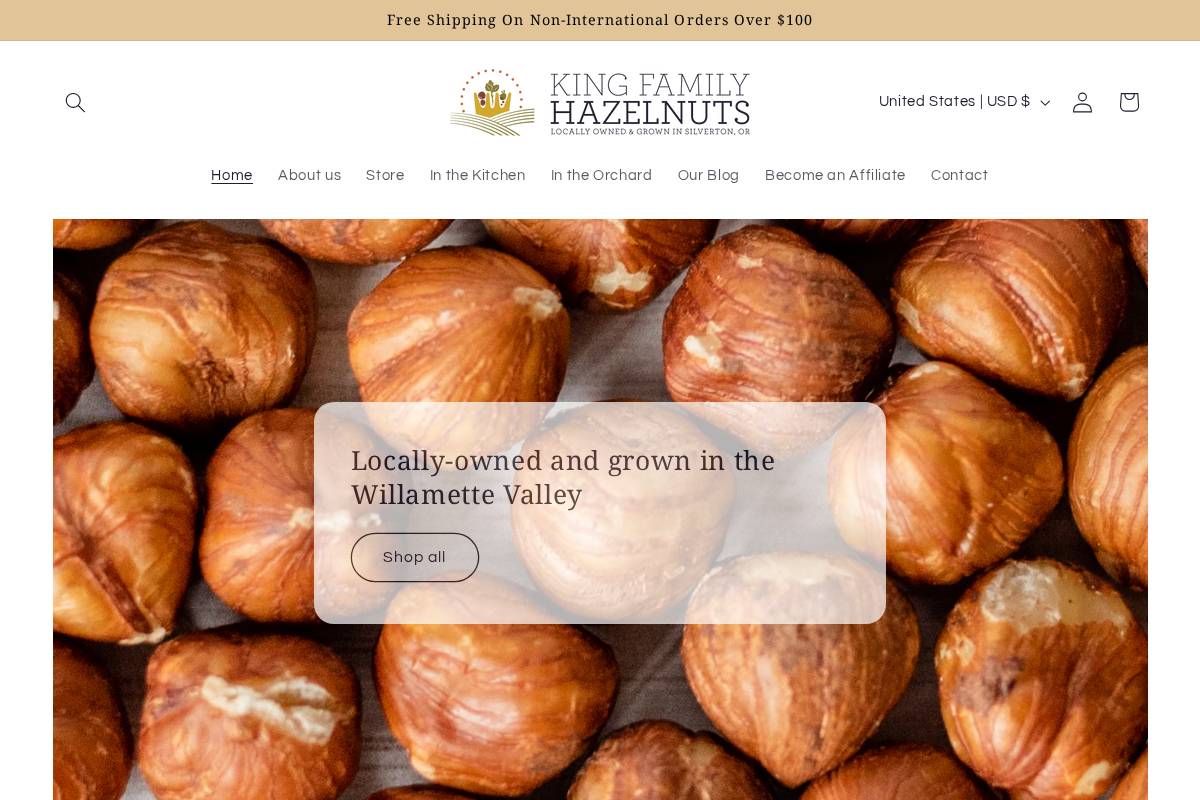 kinghazelnuts.com homepage screenshot
