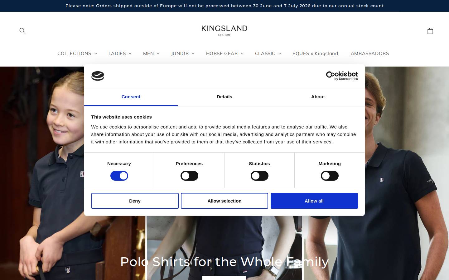 kingsland-equestrian.com homepage screenshot