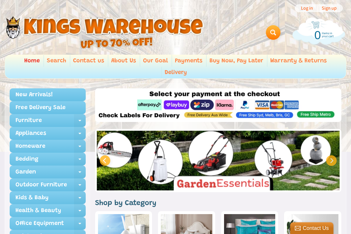 KingsWarehouse homepage screenshot
