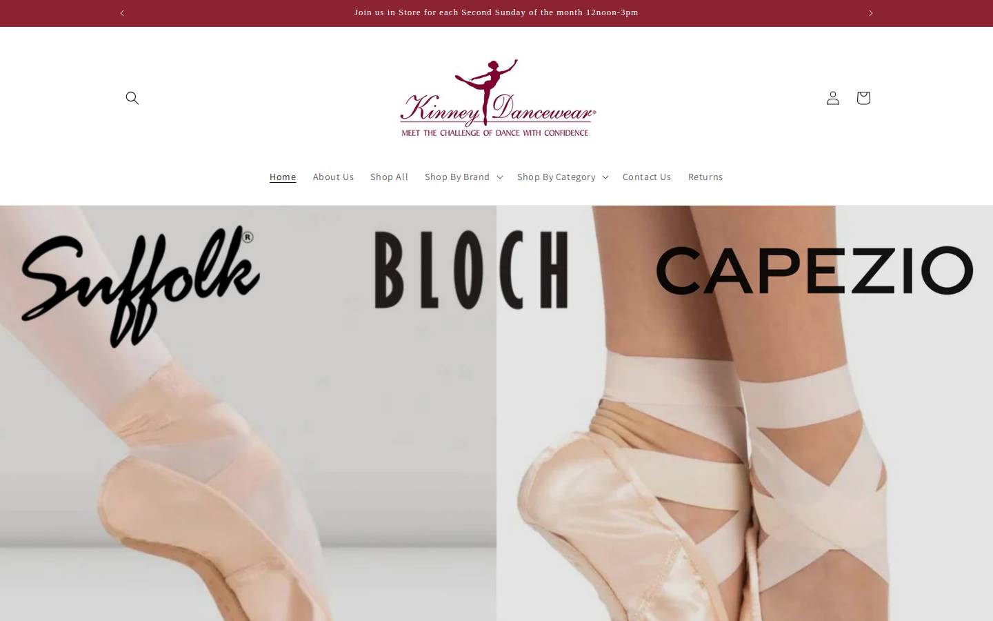 kinneydancewear.com homepage screenshot