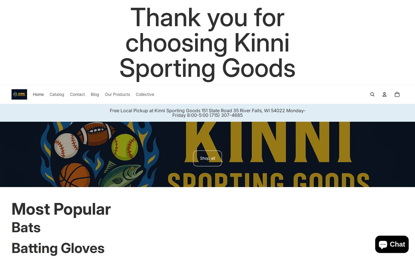 kinnisportinggoods.com homepage screenshot