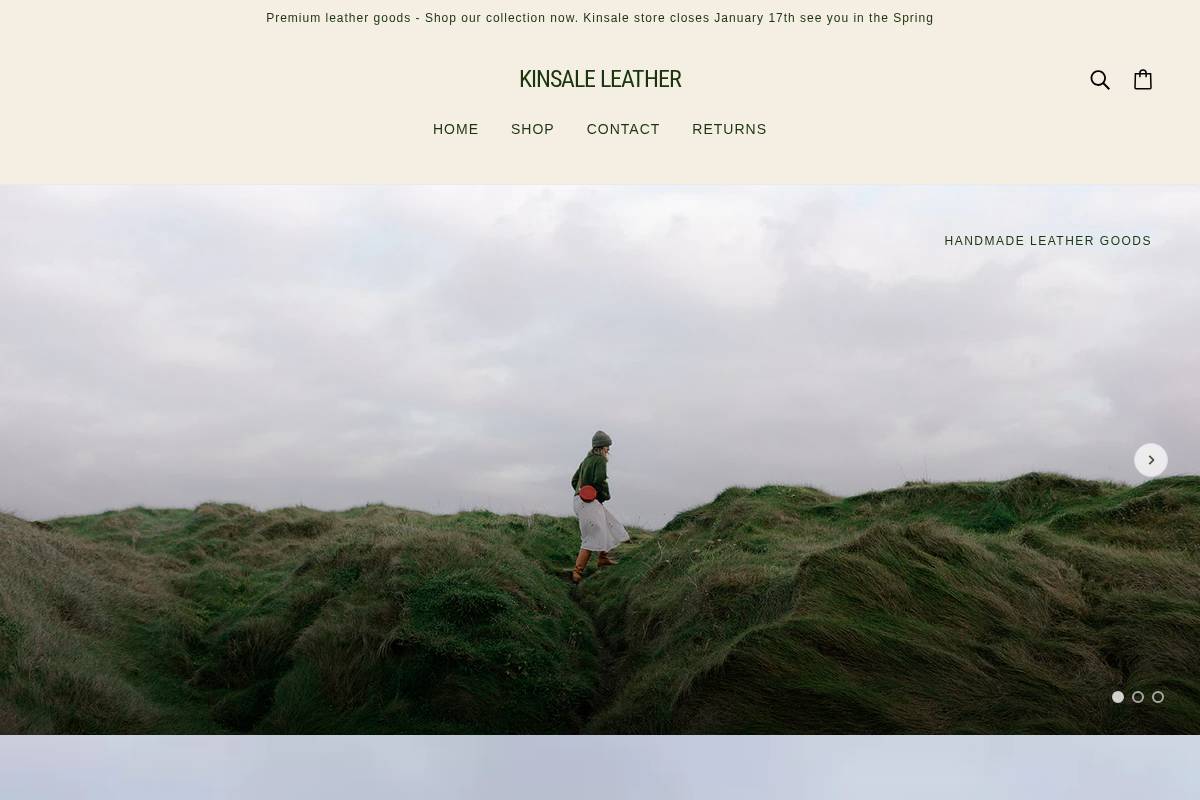 kinsaleleather.com homepage screenshot