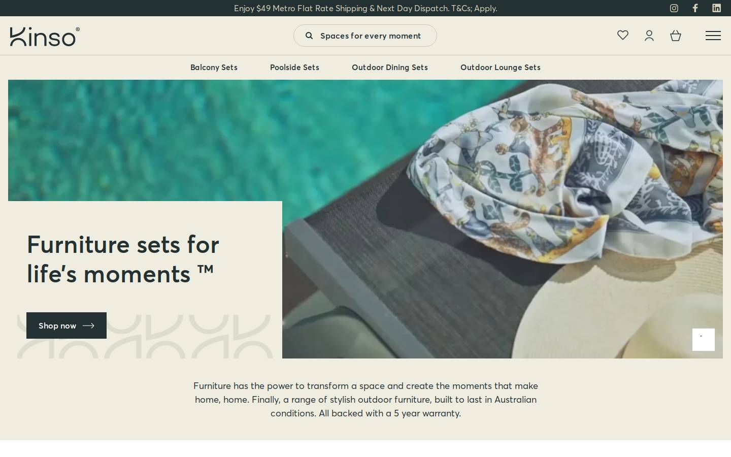 kinsospaces.com homepage screenshot