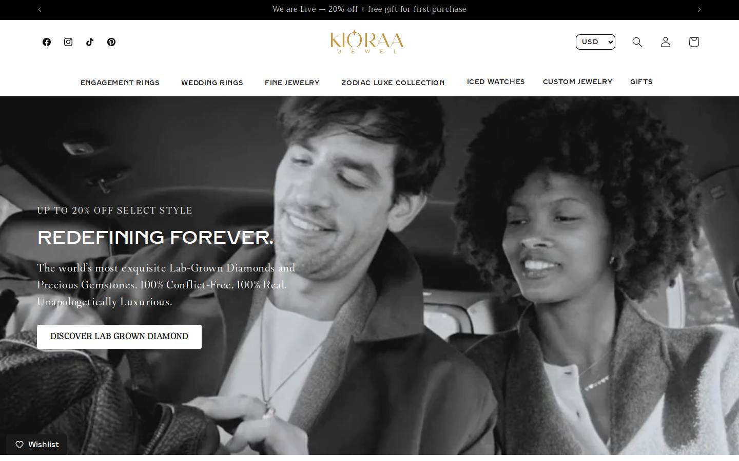 kioraajewel.com homepage screenshot