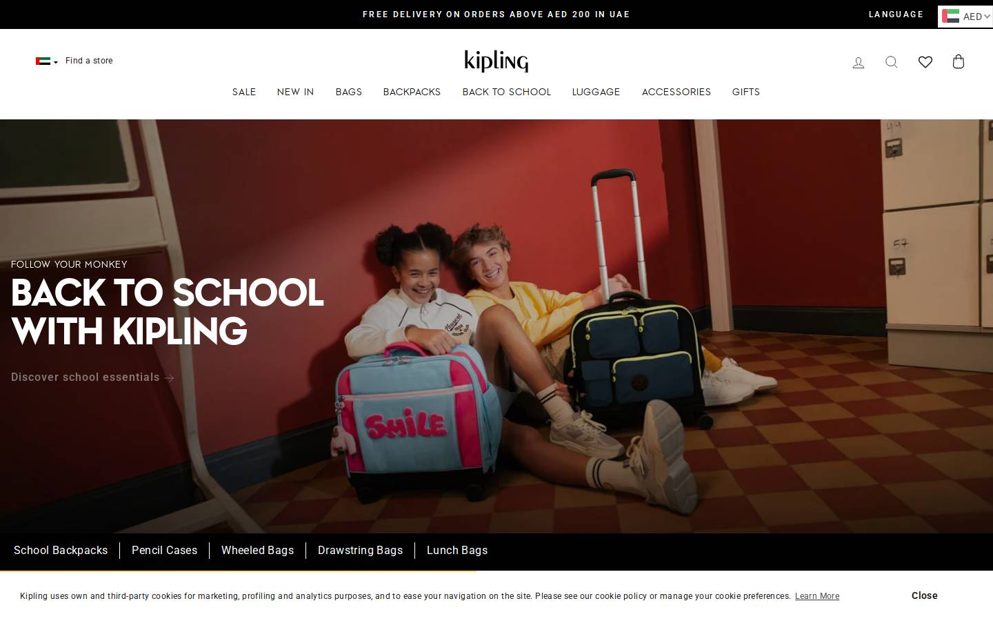 kipling.co.ae homepage screenshot