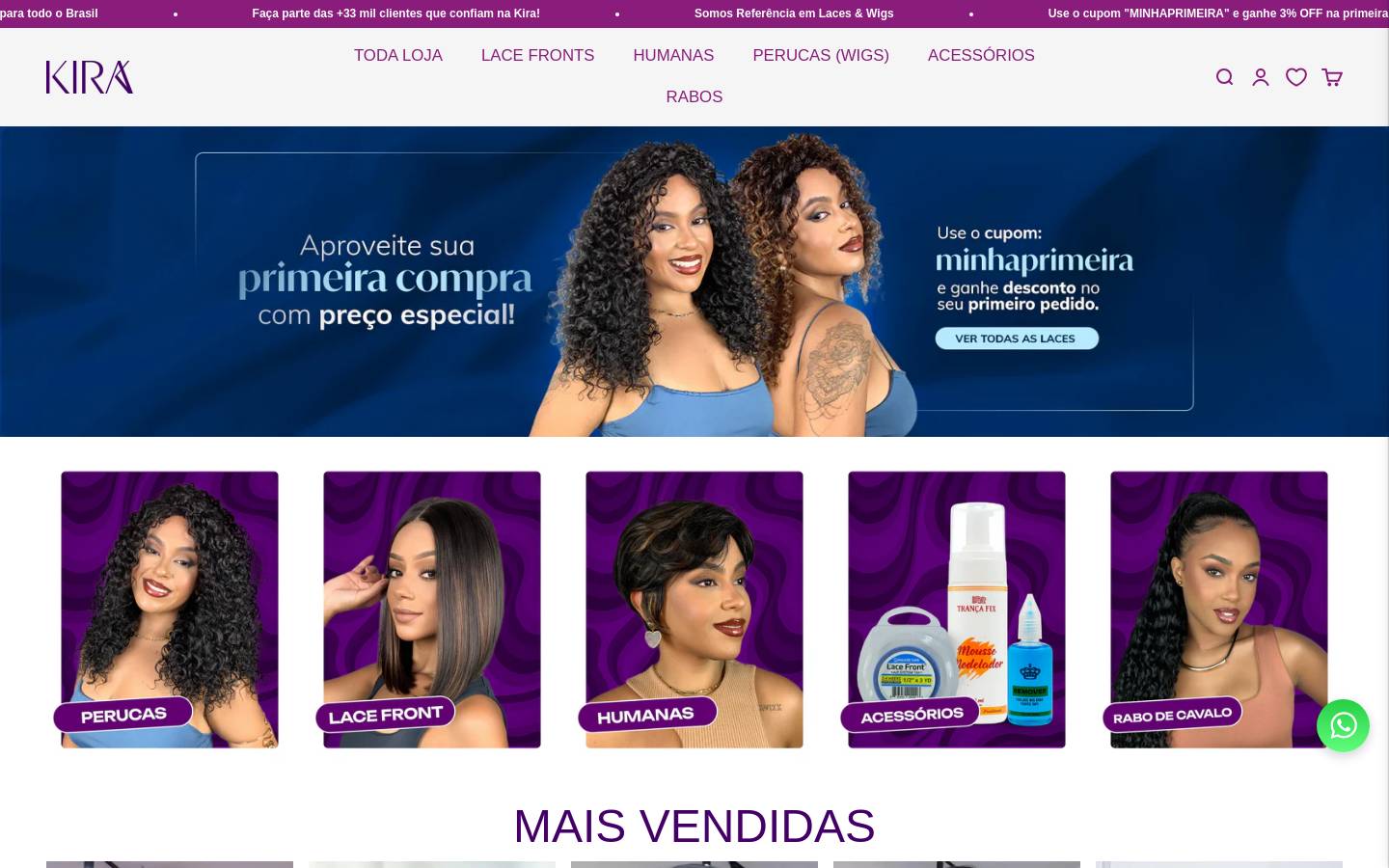 kiraperucas.com homepage screenshot