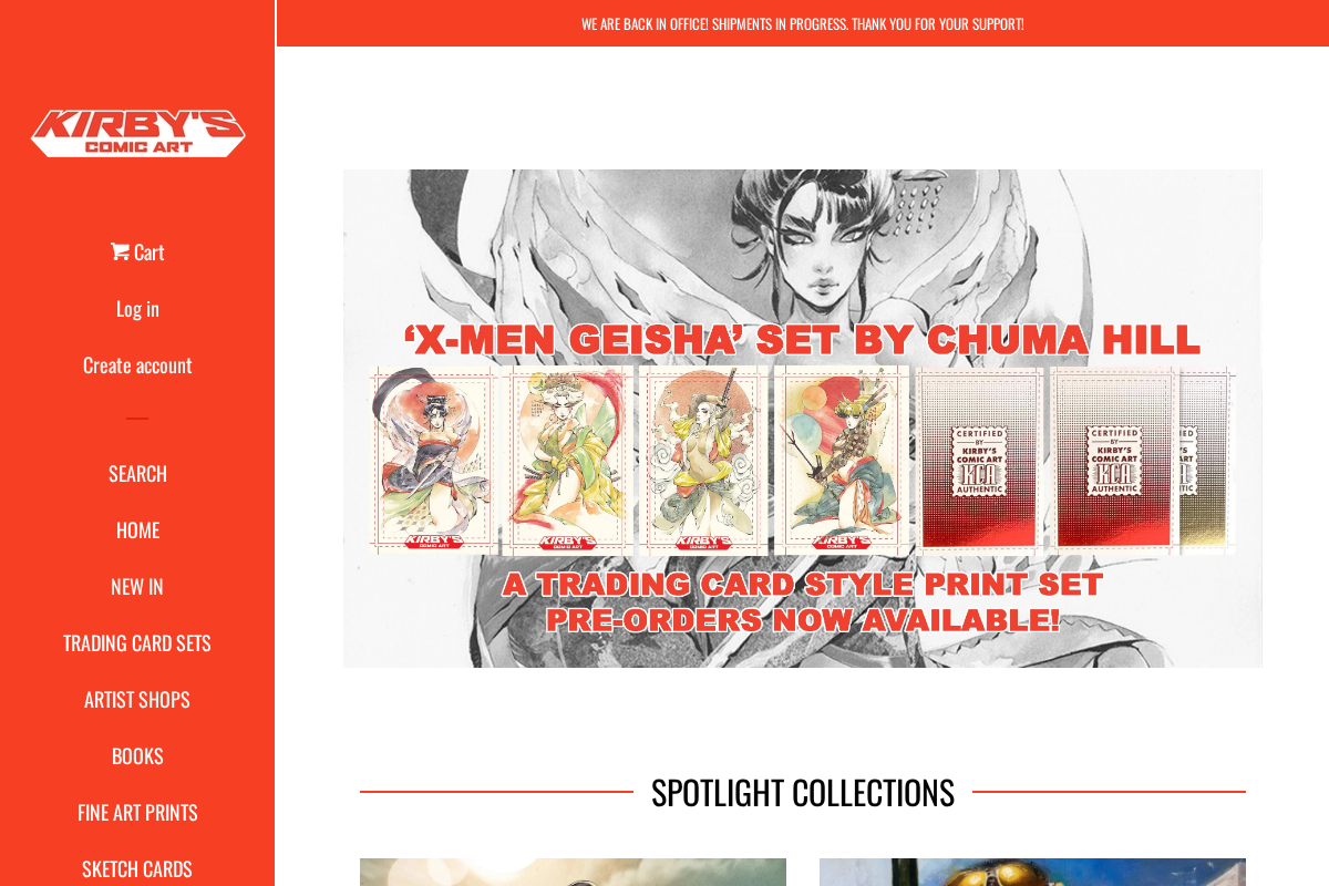 Kirby's Comic Art homepage screenshot