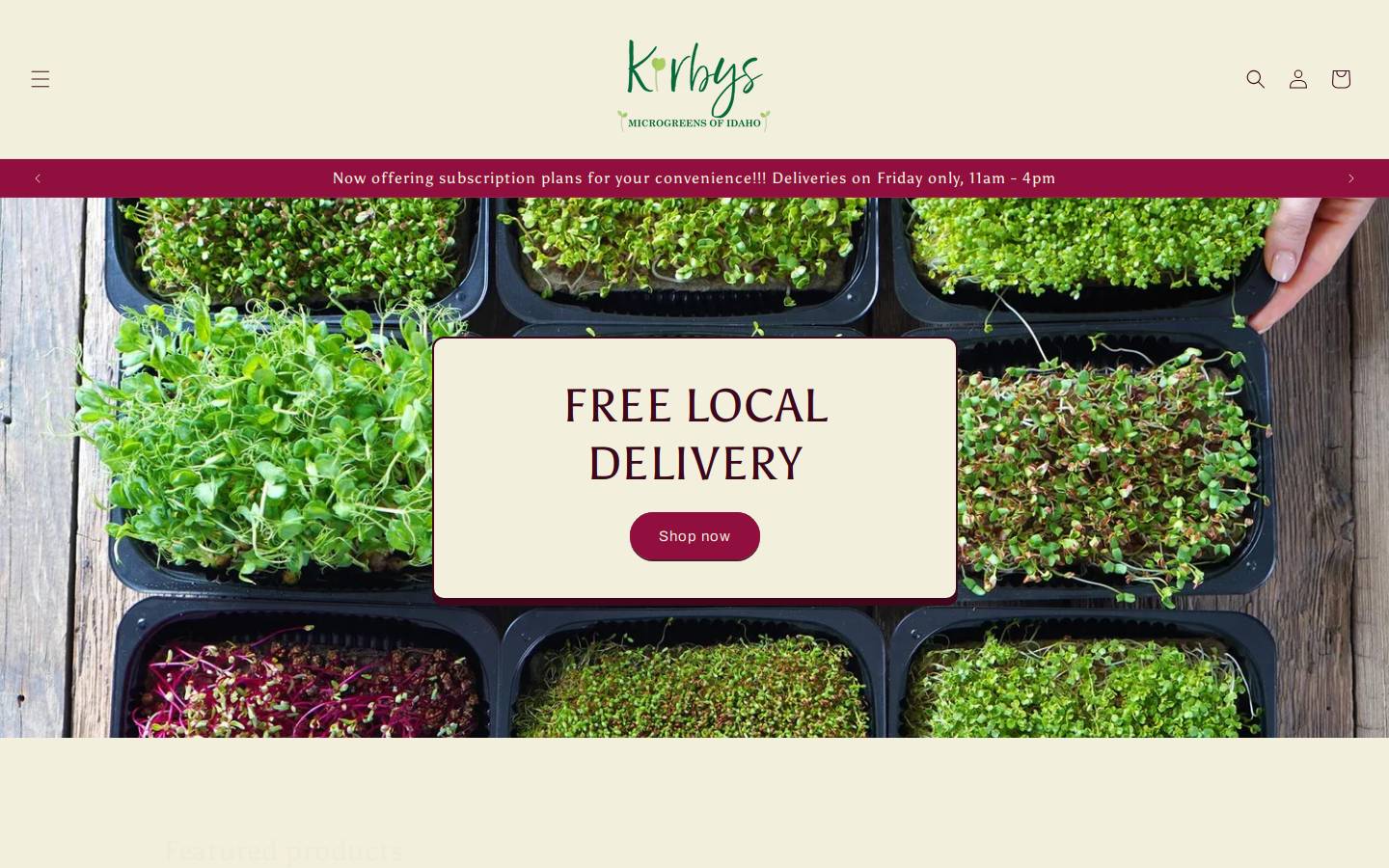 kirbysmicrogreens.com homepage screenshot