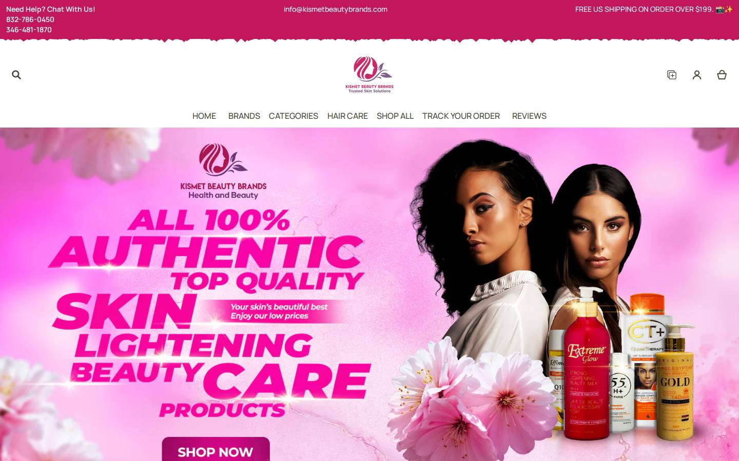 kismetbeautybrands.com homepage screenshot