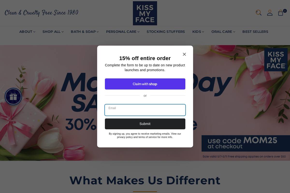 Kiss My Face homepage screenshot